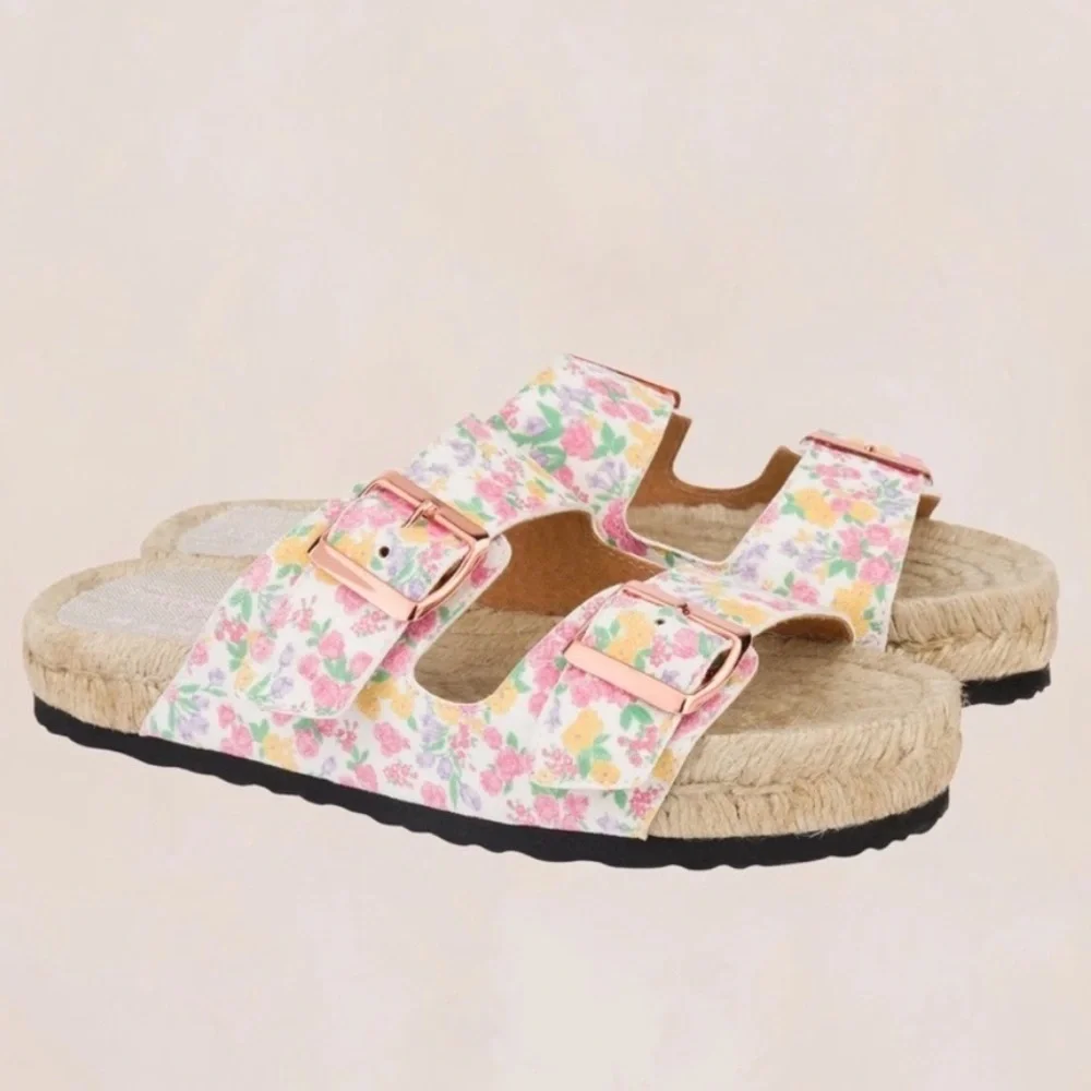 Manebi x LoveShackFancy Size 36 Floral Slide Platform Sandals Buckle
